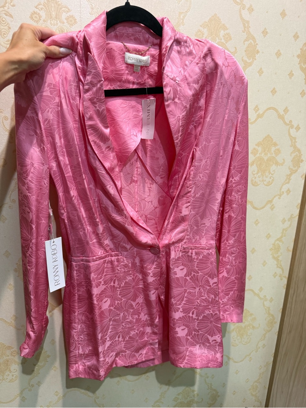 Ronny Kobo Collection Pink Satin Floral Blazer-Style XS